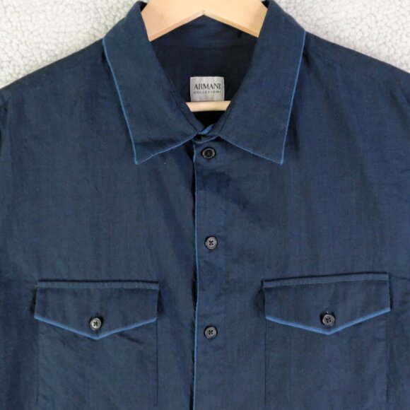 Armani Collezioni Shirt Mens Extra Large Blue Button Up Long Sleeve Casual - Picture 2 of 10
